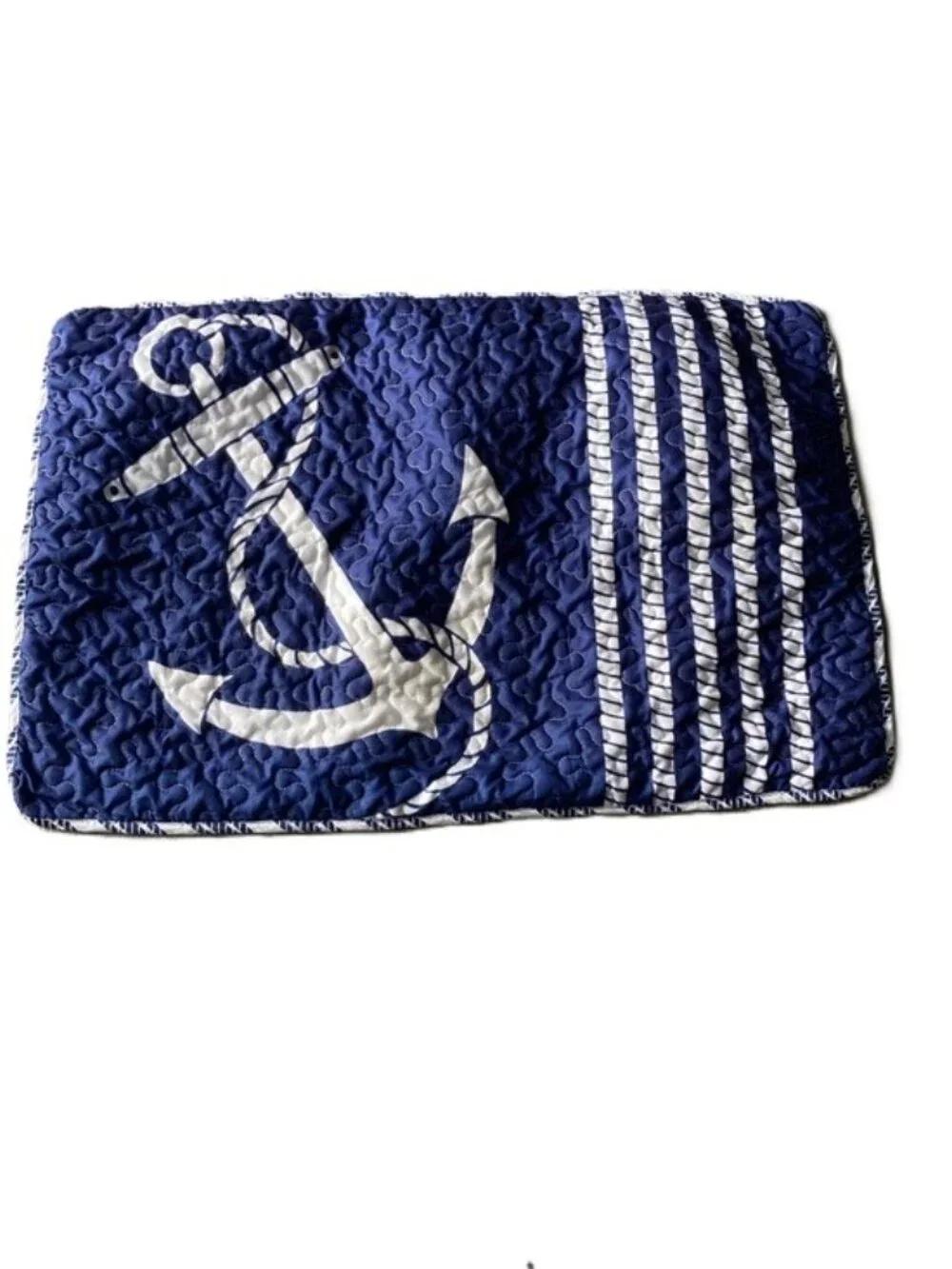 Navy Anchor Nautical Quilted Pillow Sham 30 x 20 inch Queen Size